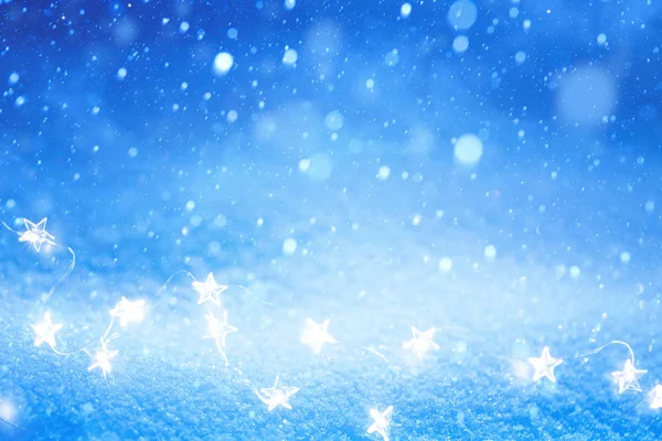Luz Navidad Sobre Fondo Azul Nieve — Foto de Stock