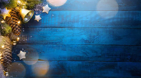 Christmas Tree Blue Wooden Backgroun — Stock Photo, Image