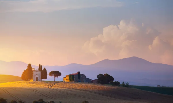 Belo Pôr Sol Toscana Itália Paisagem — Fotografia de Stock