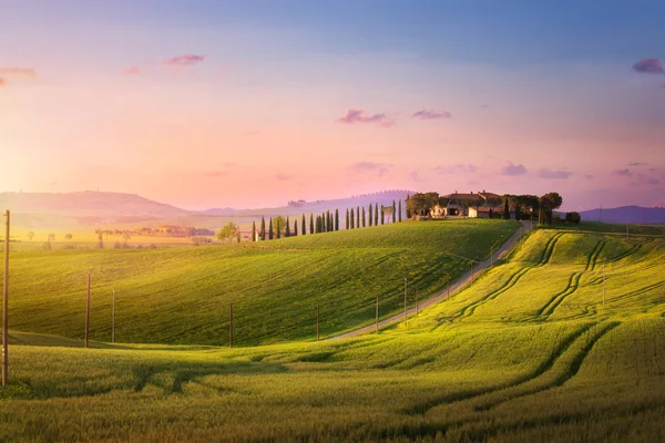 Belo Pôr Sol Toscana Itália Landscap — Fotografia de Stock