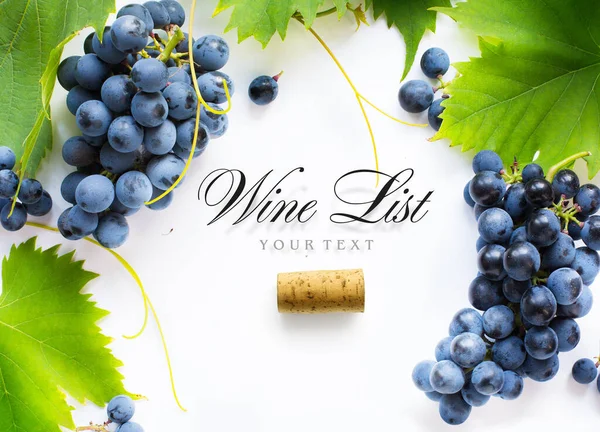 Wine List Background Sweet Black Grapes Bottle Cor — Stock Photo, Image