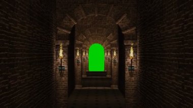 Yeşil ekranlı ortaçağ koridoru