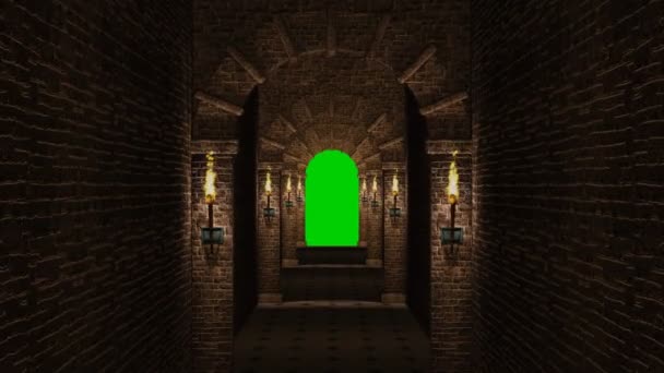 Medieval Corridor Green Screen — Stock Video