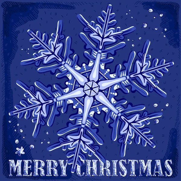 Velká Sněhová Vločka Modrém Podkladu Nápisem Veselé Vánoce — Stockový vektor