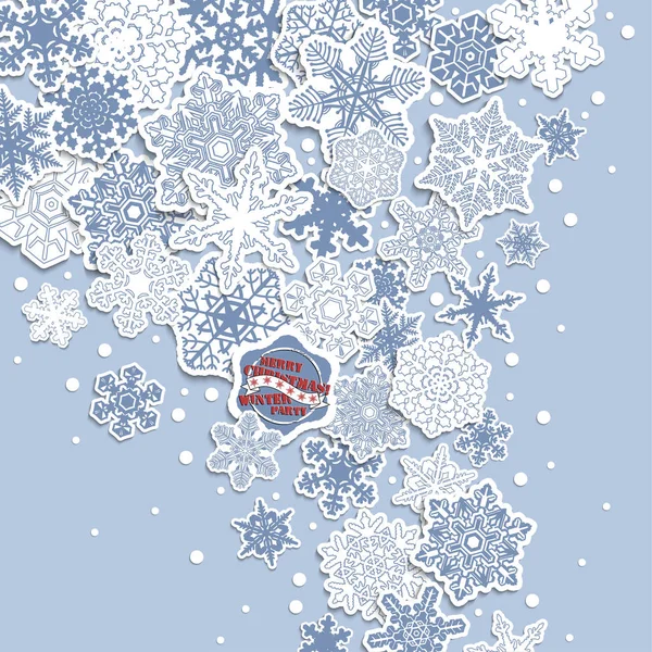 Copos Nieve Tallados Sobre Fondo Azul Pálido — Vector de stock