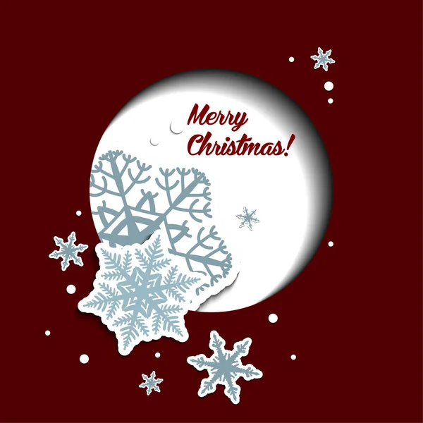 Cartão Felicitações Natal Com Flocos Neve Fundo Vermelho — Vetor de Stock