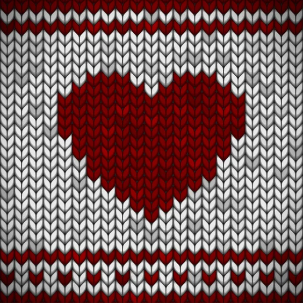 Tissu Tricoté Blanc Avec Ornement Rouge Cœur Illustration Réaliste — Image vectorielle
