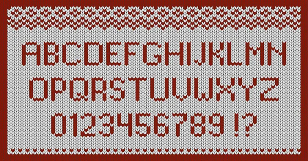 Tessuto Bianco Maglia Con Ornamento Rosso Lettere Dell Alfabeto Numeri Grafiche Vettoriali