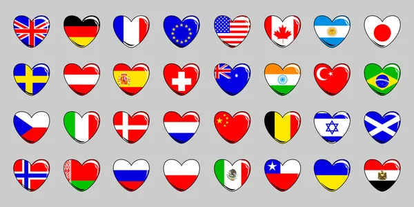 Conjunto Banderas Diferentes Países Forma Corazón Sobre Fondo Claro Ilustración — Archivo Imágenes Vectoriales