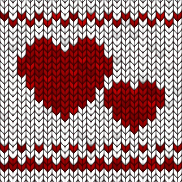 Tissu Tricoté Blanc Avec Ornement Rouge Cœur Illustration Réaliste — Image vectorielle