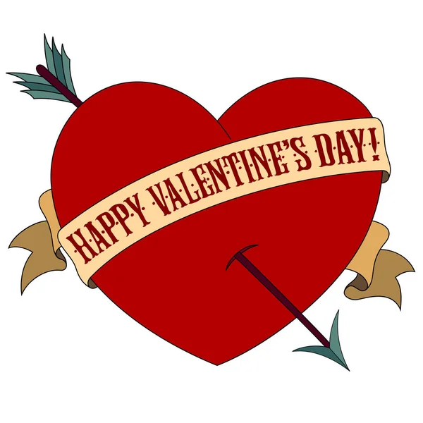 白い背景上の矢印とバレンタインの日にお祝いの言葉で赤いハート ピアス ストックベクター