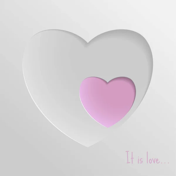 情人节贺卡 白色和粉红色的心脏在白色背景 — 图库矢量图片