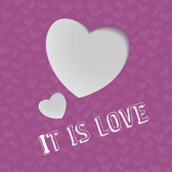 情人节贺卡 在粉红色的背景下 两颗心被剪掉 铭文这就是爱 — 图库矢量图片