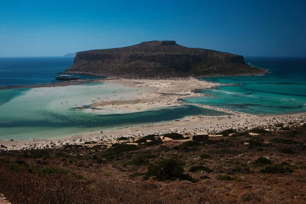 Lagune Balos Avec Cap Tigani Centre Vue Île Crète — Photo