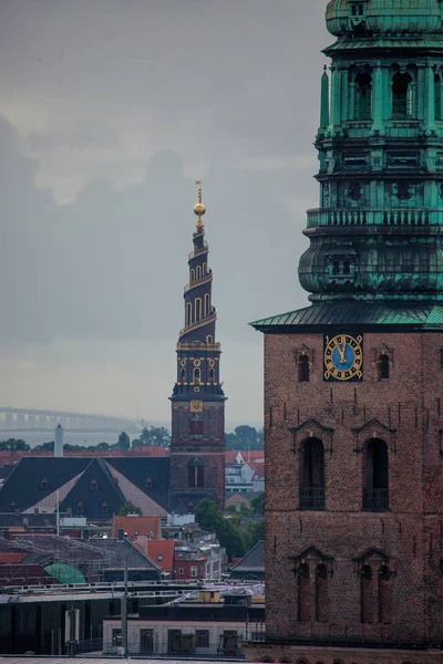Copenhague Ville Des Flèches Paysage Urbain Avec Église Notre Sauveur — Photo