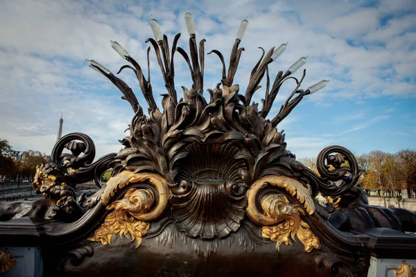 Díszes Lámpa Art Nouveau Stílus Pont Alexandre Iii Párizsban — Stock Fotó