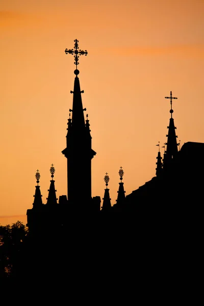 Σιλουέτες Των Εκκλησιών Βίλνιους Αργά Βράδυ — Φωτογραφία Αρχείου