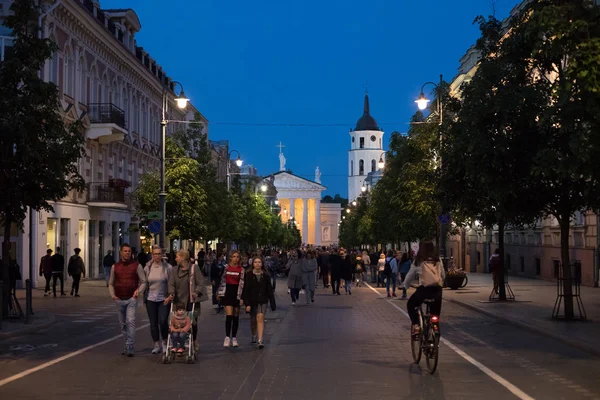 Vilnius Lituânia Maio 2018 Muitas Pessoas Caminham Pela Avenida Gediminas — Fotografia de Stock