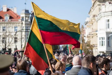 Vilnius, Lithuania - October 6, 2018: The state funeral of Brigadier General Adolfas Ramanauskas-Vanagas, prominent leader of the Lithuanian Freedom Fighters (partisans) against Soviet occupation. clipart