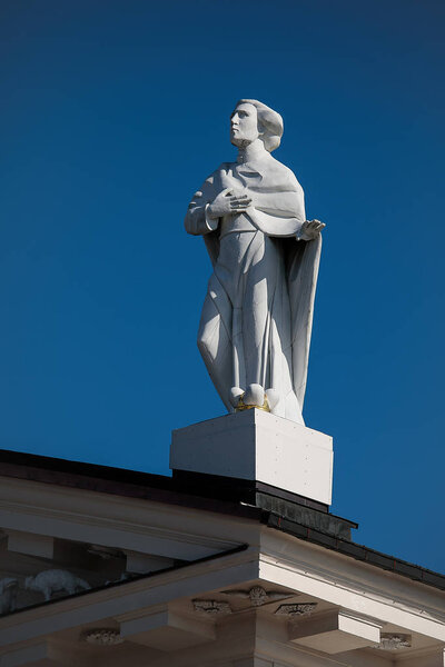 Sculpture of St Casimir on the pediment of Vilnius Cathedral, Vilnius, Lithuania