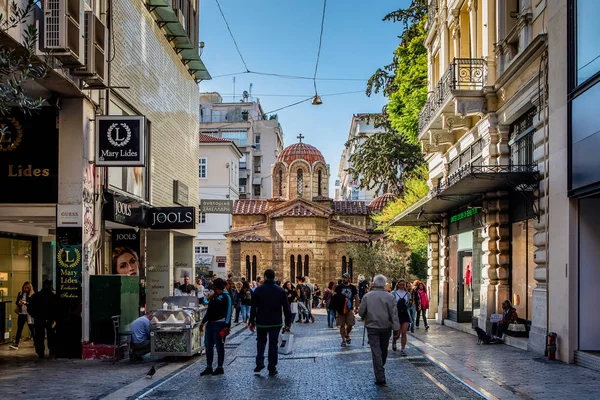 Aten Grekland Oktober 2018 Panaghia Kapnikareas Kyrka Ermou Street Aten — Stockfoto