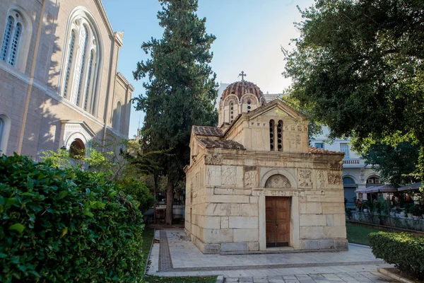 Atenas Grécia Outubro 2018 Pequena Metrópole Igreja São Eleutério Panagia — Fotografia de Stock