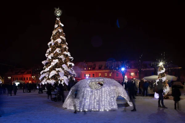 Kaunas Lituania Diciembre 2018 Principal Árbol Navidad Kaunas Encuentra Plaza — Foto de Stock