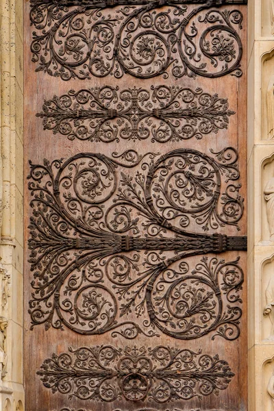 Ornament Twirly Metal Fittings Ancient Medieval Door Cathedral Notre Dame — Stock Photo, Image