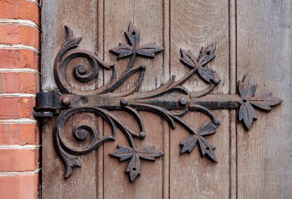 Enfeite Twirly Metal Fittings Antiga Porta Medieval Igreja Rokiskis Lituânia — Fotografia de Stock