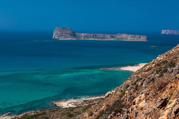 Lagune Balos Sur Île Crète Grèce Les Touristes Détendent Baignent — Photo