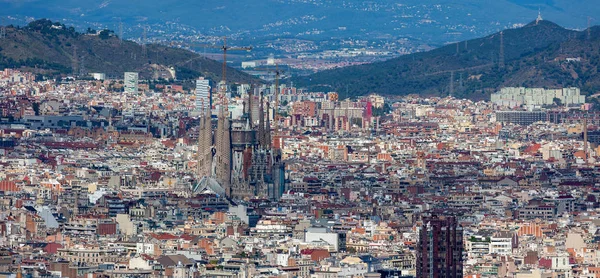 Cidade Panorâmica Barcelona Espanha Com Sagrada Família Monte Montjuic Dia — Fotografia de Stock