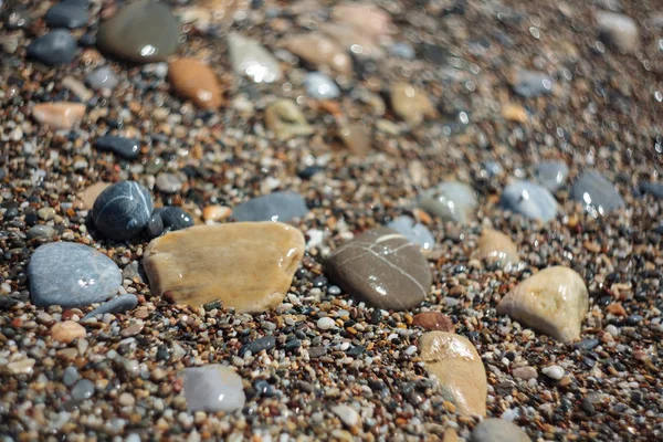 Pebble Texture Close Mediterranean Beach Very Shallow Depth Field — Stock Photo, Image