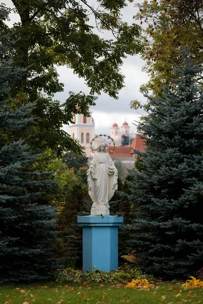 Vilna Lituania Octubre 2017 Estatua Virgen María Patio Iglesia Católica —  Fotos de Stock