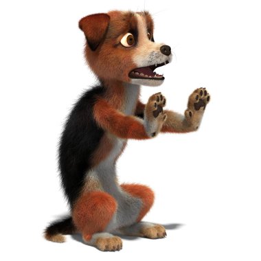 Köpek tehlikeleri konusunda sizi uyarır. 3D çizim. İzole beyaz arka plan