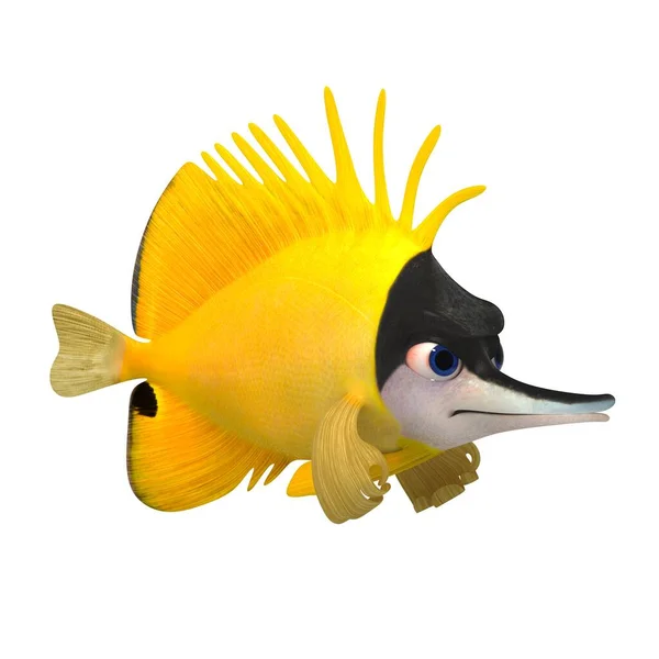 Dreidimensionale Illustration Eines Zeichentrick Aquarienfisches Forcipiger Flavissimus — Stockfoto