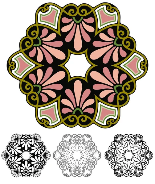 Mediterranean Style Abstract Mandala Variations Peach Moss Colors — Stock Vector