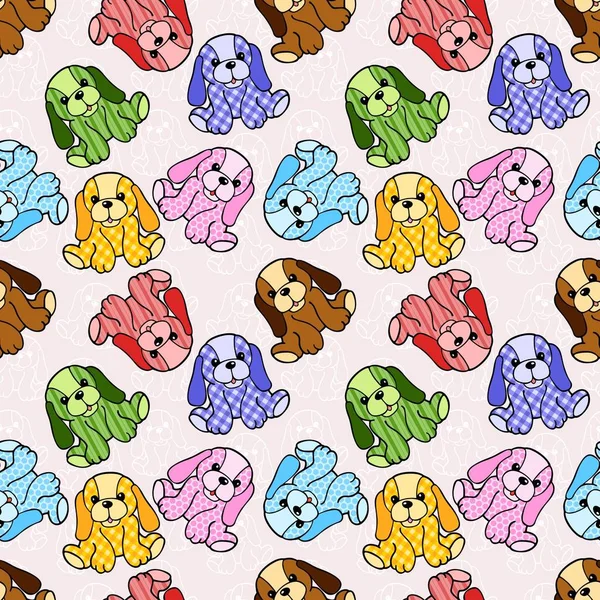 Seamless Pattern Stuffed Animals Gingham Dogs — Stock Photo, Image