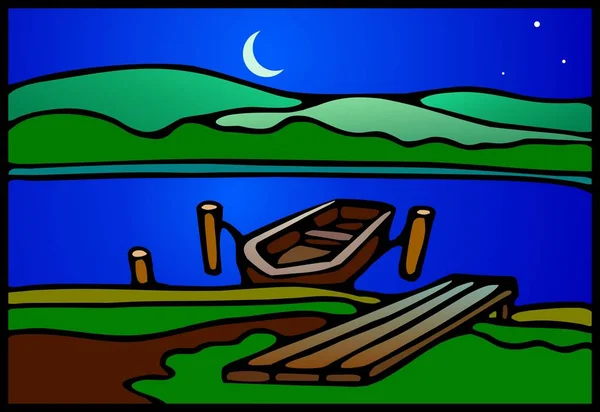 Сутінковий Човен Озері — стоковий вектор