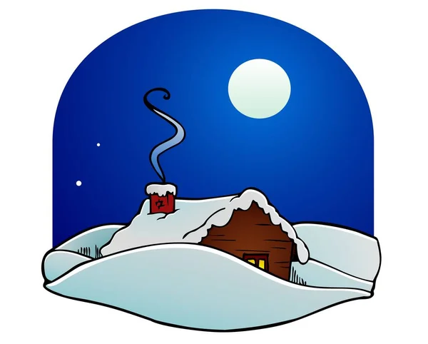 Kabina Śniegu Księżyc Pełni Zimową Noc — Wektor stockowy