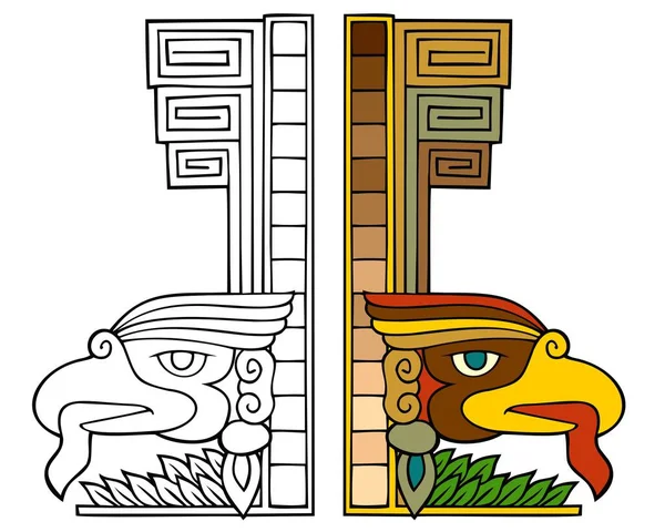 Élément Conception Bordure Style Maya Avec Tête Aigle — Image vectorielle