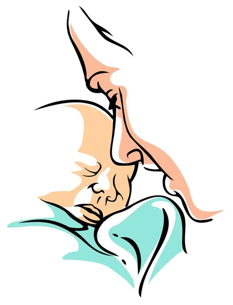 Mutter Und Baby Stilisierte Künstlerische Zeichnung — Stockvektor