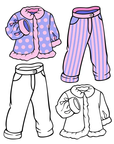 Children Clothing Ruffled Top Striped Pants Comes Bonus Black Outline — Stock Vector