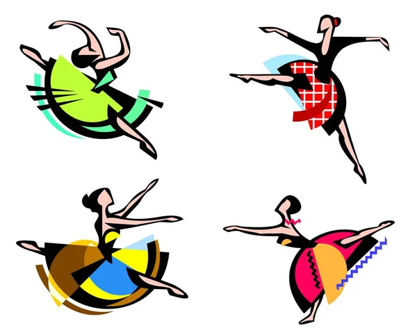 Four Women Dancing Ballet Modern Graphic Style — Stock Vector