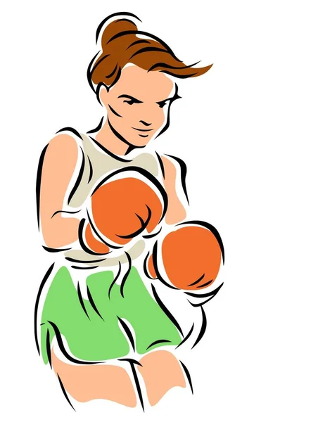 Jeune Femme Avec Gants Boxe Scène Active — Image vectorielle