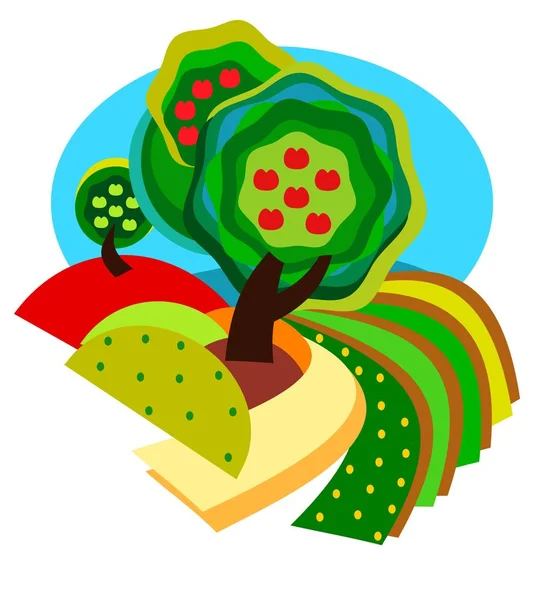 Стилізоване Зображення Яблучного Саду Восени — стоковий вектор