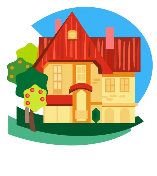 Ilustrasi Red Roofed Cottage - Stok Vektor