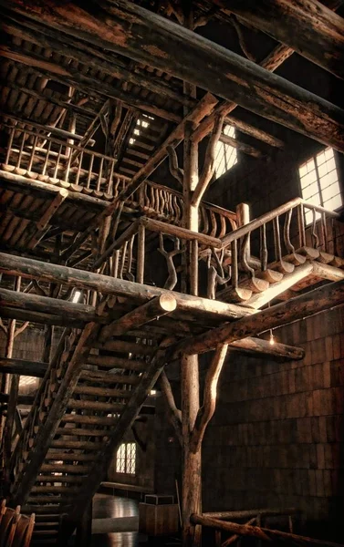 Ultimate Log Cabin Interior Atrium 100 Year Old Log Building — Stock Photo, Image