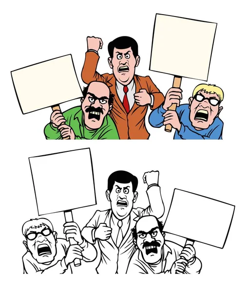 Angry Men Protesting Blank Signs — Stock Vector