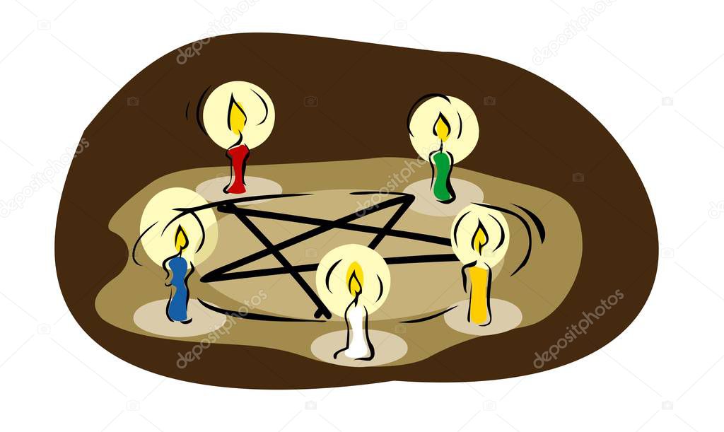 pentagram and candles lit for a summoning or spell