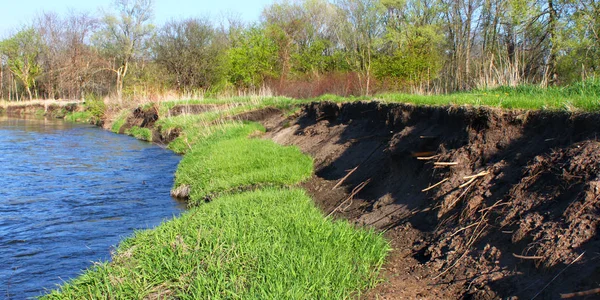 River Bank Erosion Often Occurs Meander Bends One Kishwaukee River — Stock Photo, Image